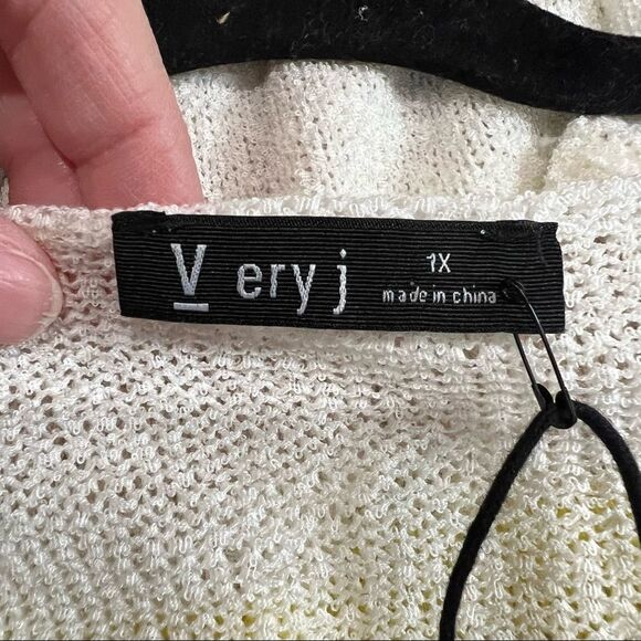 Very J White Neon Stripe Sheer Open Knit Top‎ 1X Womens NWT - Picture 5 of 8